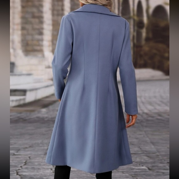 Lapel collar Double Breasted Overcoat long pea coat peacoat black long line - Picture 7 of 10